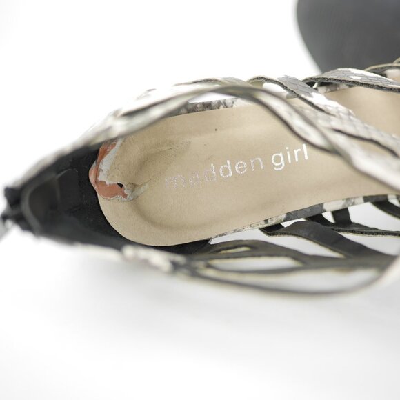 MADDEN GIRL Women's 7.5 Gray & beige snake print high heel sandals shoes DALISSA - Picture 10 of 11
